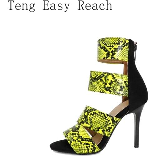 Snake Summer Shoes Woman Pumps High Thin Heels Gladiator Pumps Party Sexy Shoes Prom Shoes Black Green Pink Orange 35 36 37 38