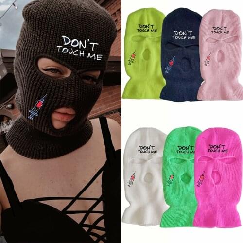 Full Face Cover Ski Mask Balaclava 3 Holes Army Tactical Cs Windproof Knit Beanies Don'T Touch Me Embroidery Party Cycling Hats