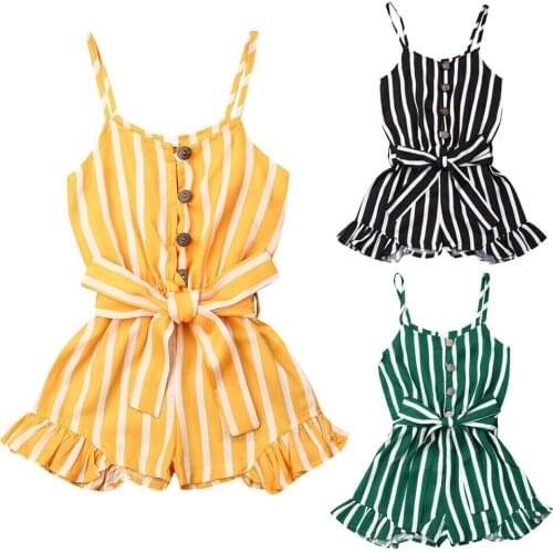 Fashion Summer Kids Baby Girls Clothes Strap Striped Romper Jumpsuit Sleeveless Cute Girl Clothing Outfits