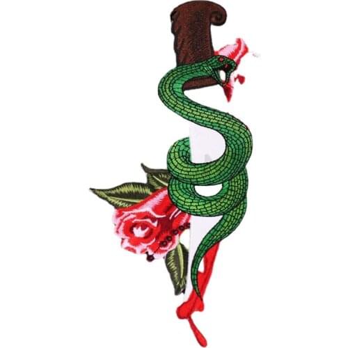 Rock Punk Snake Knife Embroidered Patches for Clothing Iron on Patch DIY Sew on Flowers Applique Clothes Stickers for Bag Jacket