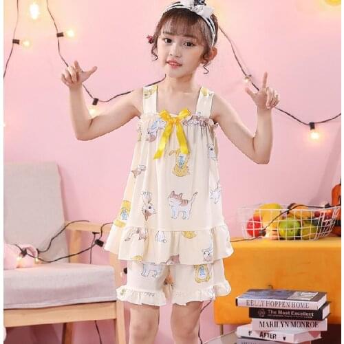 New Childrens Pajamas Set Summer Pyjamas Girls Cute Cartoon Home Cloth Sleepwear Kids Nightwear T-Shirts+Shorts Set Free Ship