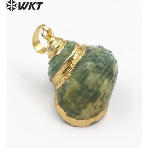 WT-JP069 wholesale New Design Mini Eletroplated Trumpet Shell Pendants with green Natural Shape Women Jewelry Making Pendants