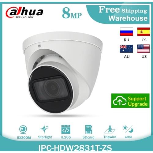 Dahua Original 8MP IP Camera IPC-HDW2831T-ZS 4K Mini Onvif POE 5X Zoom H265+ CCTV Starlight Home or Outdoor Eyeball Video Camera