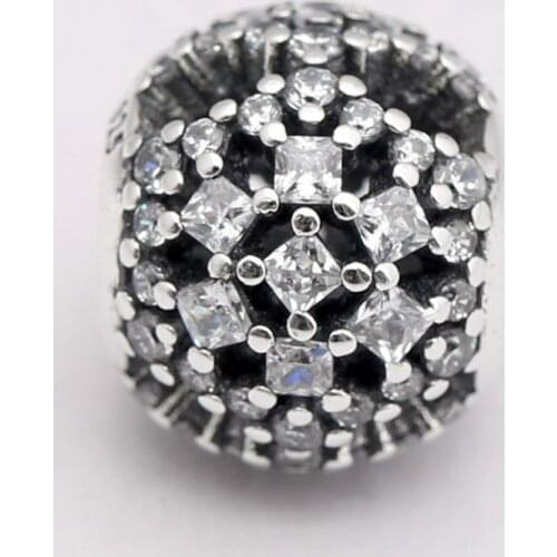 Original Openwork Snow Flurry With Clear Cubic Zirconia Beads Fit 925 Sterling Silver Charm Bracelet Bangle DIY Jewelry