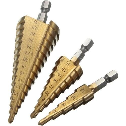 Original HUK Metric Spiral Flute Step HSS Steel 4241 Cone Titanium Coated Drill Bits Tool Set Hole Cutter 4-12/ 20/ 32mm
