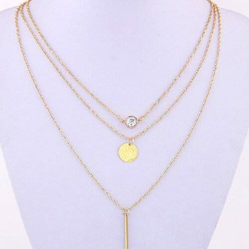 Bohemian Multi layer Necklaces For Women Gold Color Crystal Disc Bar Choker Necklace Pendant Statement Wedding Jewelry