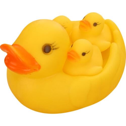One Big Three Little Ducks Mini Bathroom Family Baby Bath Toys Rubber Racing Duck Squeezes-Sounding Playing Water Dabbling Toy