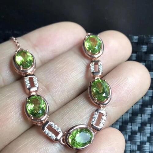 Luxurious Round square natural green peridot Bracelet Natural olivine bracelet S925 silver Romantic woman party gift jewelry