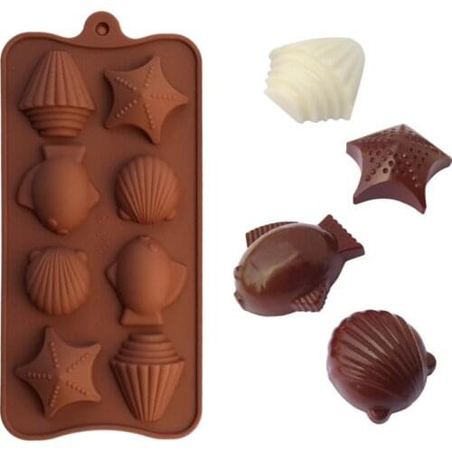 Silicone Fish And Shell Chocolate Molds Jelly Ice Molds Cake Mould Bakeware D540