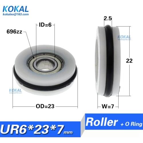 [UR0623-7]1pcs 696zz 696z 696 O type rubber ring low noise roller wheel small pulley with bearing 6*23*7 rubber roller