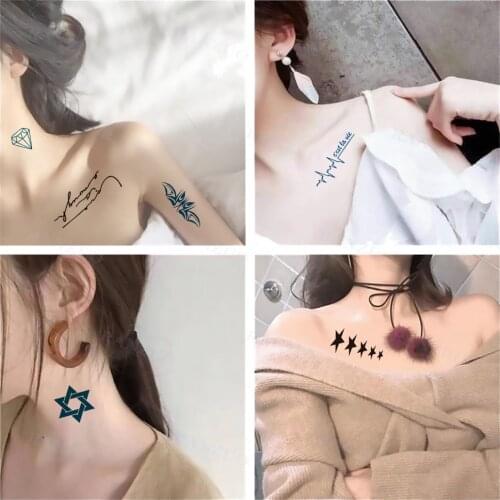 Waterproof Temporary Tattoo Sticker Black English Letters Stars Feathers Waves Men and Women Art Tattoo Chest Neck Arm Tattoo