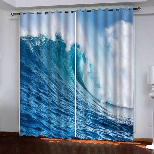 Custom 3D curtains Sea waves Windows Curtain Ocean waves thick for Living Room Bedroom Decorative Kitchen Curtains Drapes