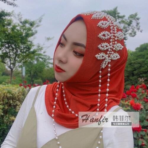 Pearl Chains Moslem Women Headwear Mohammed Hijab Caps