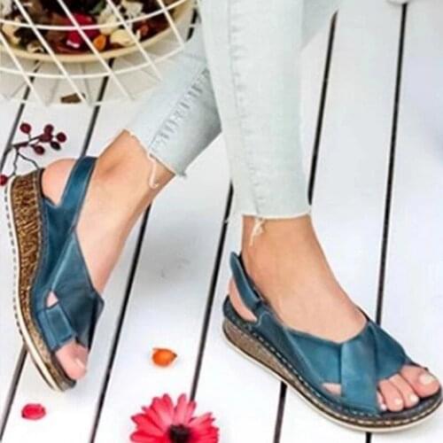 Women Summer Shoes Peep-toe Wedge Comfortable Sandals Slip-on Flat Sandals