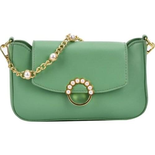 Women Pearl Chain Crossbody Bags Solid Color Flap Handbags Elegant Trendy Designer Messenger Bag Female Pu Leather Shoulder Bags