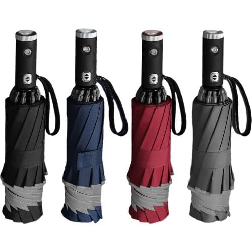 Womens Umbrella Male Man Automatic Folding Inverted Umbrella With LED Flashlight Reflective Rain Sun Reverse Umbrella Dropship