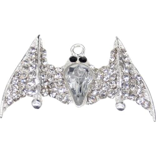 100pcs/lot SilverTone Alloy Rhinestone Bat Animal Pendant Charm for women