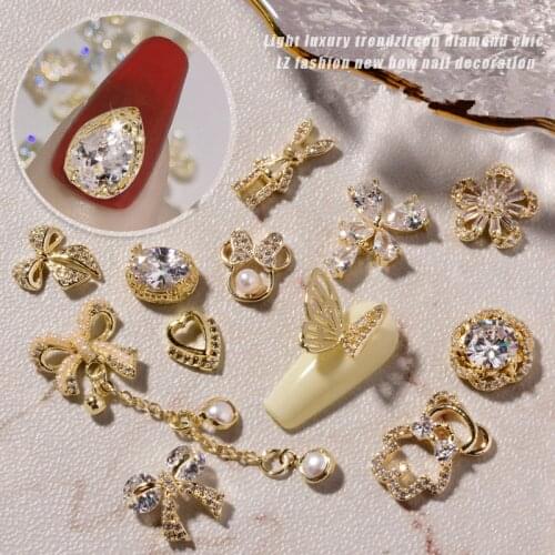 2PCS 3D Butterfly Bow Wing Heart Box Nail Art Decoration Crystal Rhinestone Charm Nail Jewelry Alloy Manicure Accessories