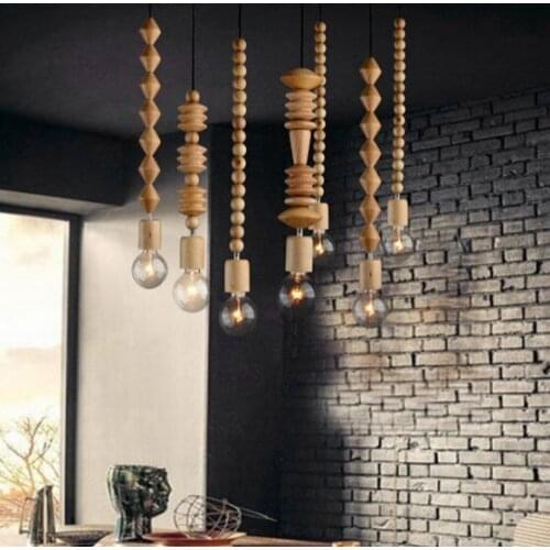 American Loft Style Wooden Droplight Modern Edison LED Pendant Light Fixtures For Dining Room Hanging Lamp Indoor Lighting