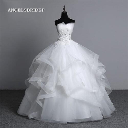 ANGELSBRIDEP Strapless Ball Gown Wedding Dresses Dubai African Ruffle Crystal Floor-Length Vestido De Noiva Bride Dress Hot