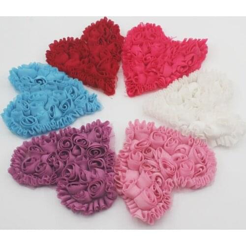 10pcs 4" Large Chiffon Rosettes Heart Applique For DIY Infant Baby Girls Roompers Jumpsuit Dress Tee Shirts Sewing Accessories