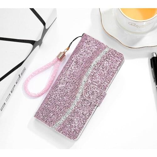 Glitter Leather Case for Redmi Note 10 9 8 Pro 7 8T 9T 10S 9S 7A 8A 6 Lanyard Flip Book Case Cover On For Xiaomi Mi 9T Pro Funda
