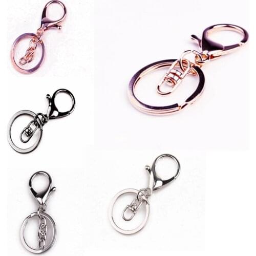 5pcs/Lot 30mm Key Chains Round Golden Silver-Plate Color Lobster Clasp Keychain Hook Split Keyrings Findings
