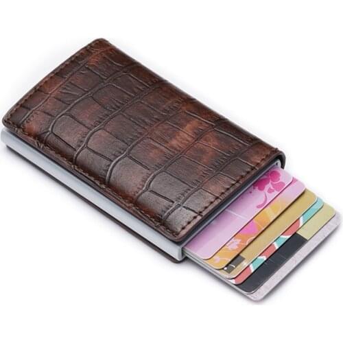 Bycobecy New Men Casual Wallet PU Leather RFID Vintage Aluminium Box Travel Card Wallet Fashion Men And Women Credit Card Holder