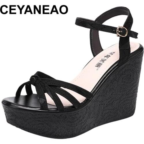 CEYANEAO34-43Female Shoes Sandal Summer Elegant Woman Shoes Dress 11CM Wedges Sandal 2021 Women Platform Ladies Beach Shoes