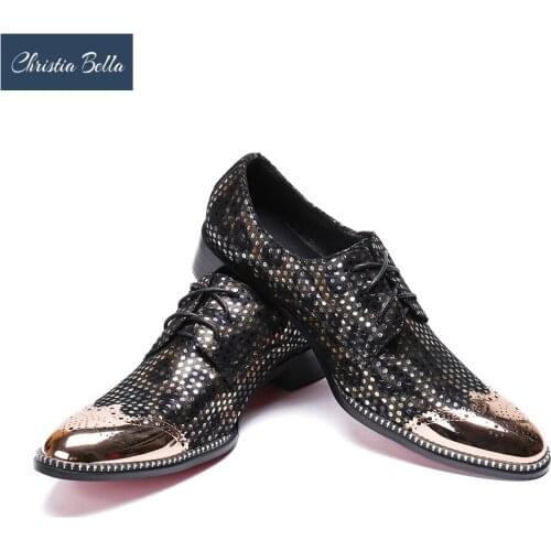 Christia Bella Brand Luxury Shoes for Men Shiny Genuine Leather Men Dress Shoes Black Wedding Oxfords Shoes Men Plus Size 38-47