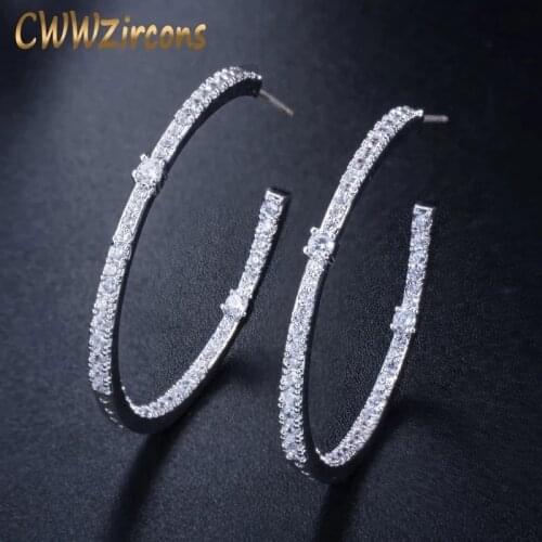 CWWZircons Fashion Ladies Loop Earring Round Circle Micro Pave Cubic Zirconia Crystal Big Hoop Earrings Jewelry Gift CZ428