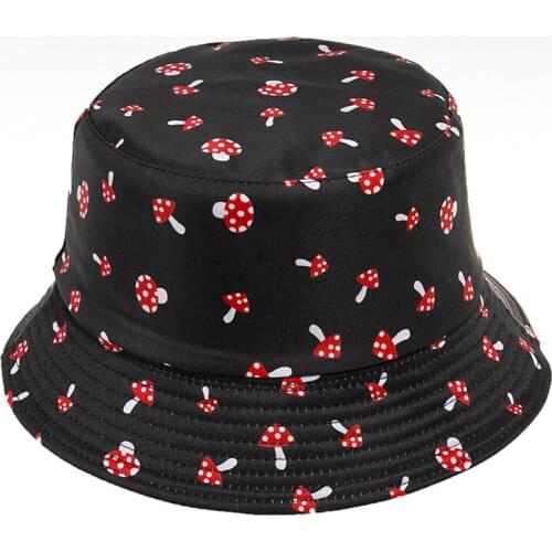 Double-sided Mushroom Print Fisherman Hat Female Small Fresh Korean Spring and Summer Outdoor Sun Shade Basin Hat SA708