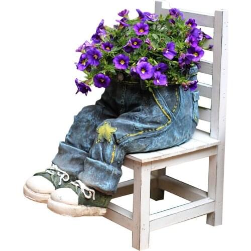 Handmade Garden Denim Flower Pants Flowerpot Decoration Ornaments Retro Distressed American Country Courtyard Balcony Floor