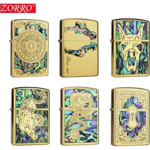 Zorro Kerosene Pure Copper Shell Lighter Color Retro Flint Grinding Wheel Style Creative Personality Cigarettes Smoking Gift