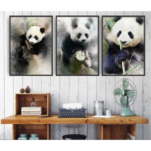 Gouache oil painting animal panda decorative painting combination frameless picture