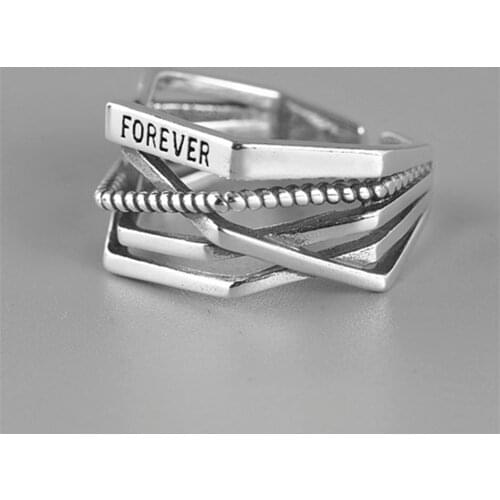 New Arrival Retro Rock Punk Letters Forever Love Rings For Women Wide Surface Big Index Finger Cock Ring Cool Gifts K0540