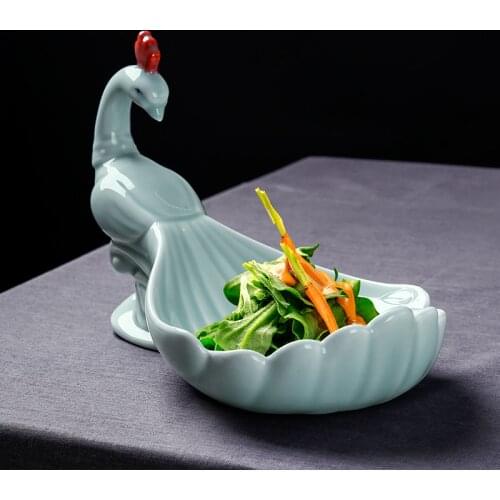 Creative Peacock Ceramic Plate Table Decoration Hotel Tray Service Fruit Salad Plate Kitchen Storage Supplies trays decorative