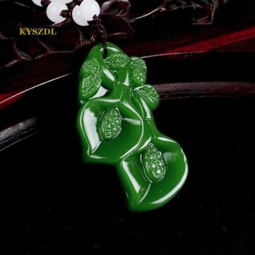 KYSZDL Natural green stone carving orchid pendants fashion lady necklace sweater chain stone pendant jewelry gifts free rope