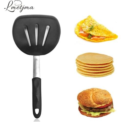 LMETJMA Silicone Flexible Spatula Turner Wide Non Stick Pancake Turner with Stainless Steel Handle Cooking Turner BPA Free