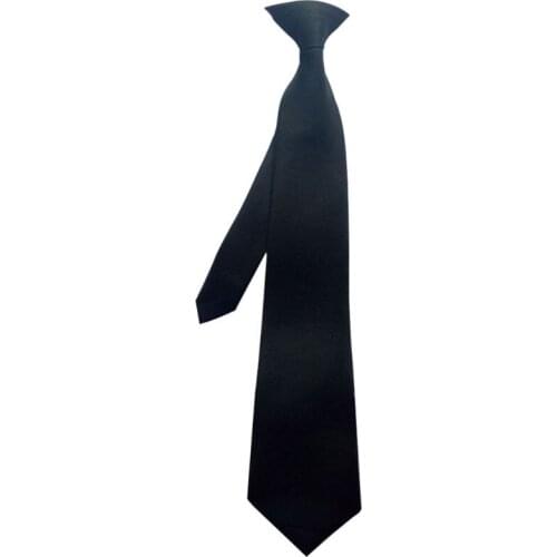 50x8cm Mens Uniform Solid Black Color Imitation Silk Clip-On Pre-Tied Neck Ties for Police Security Wedding Funeral