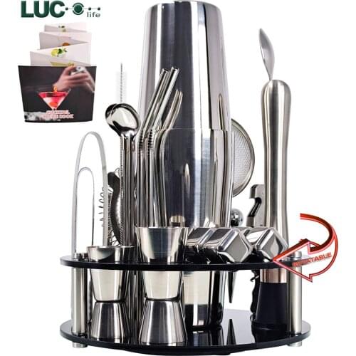 Bartender Kit 24-Piece Boston Cocktail Shaker Set Whirl Hexagon Bracket Suit for Mixed Drinks Martini Bar Tools Stainless Steel