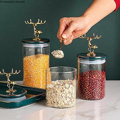 Nordic Transparent Glass Moisture-proof Sealed Jar Kitchen Food Storage Jar Light Luxury Tea Can Storage Tank Seasoning Jar