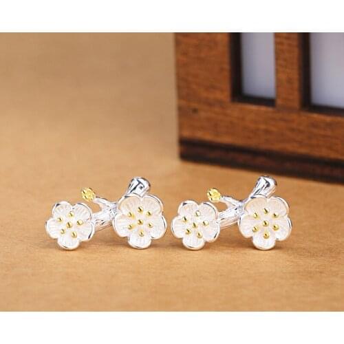 New 925 Sterling Silver Hypoallergenic Original Plum Stud Earrings National Wind Earrings For Women Party Gift