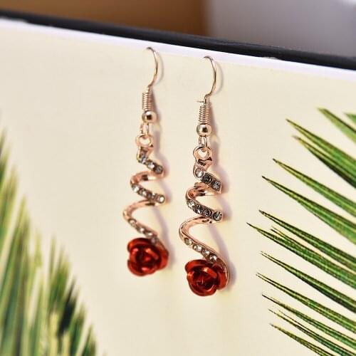New Hot Lover Rose Flowder Shape Pendant Rhinestones Korean New Fashion Crystal Earring Women Gilr Party Earring Jewelry Gift