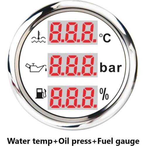 New Auto 52mm 3 In 1 Meter For Car Boat Marine Yachts Cooling Water Temperature Oil Pressure Fuel Level Digital Gauge