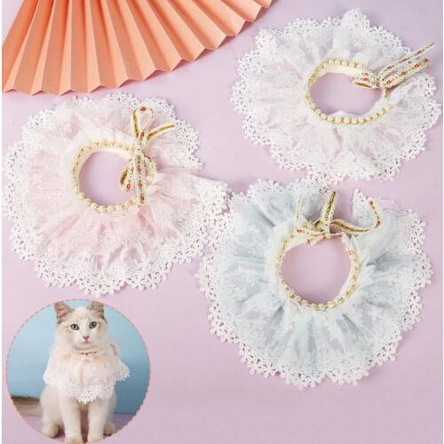1PC Pearl Double Lace Small Dog Collar Adjustable Lace Cute Cotton Puppy Pet Collar Fashion Lovely Neck Strap Pet Neckerchief