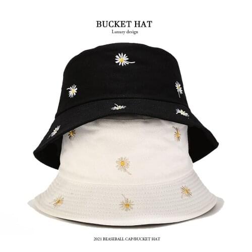 2021 New Summer Daisy Panama for Women Bucket Hat Double-sided Fisherman Hat Autumn Outdoor Sun Protection Cap Couple Visor Hat