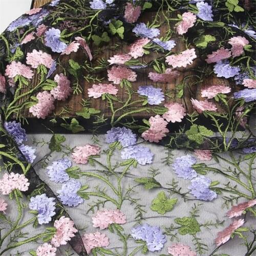 Colorful Flower Lace fabric Black Tulle Netting Soft lace for DIY Sewing Garment Summer Dress Little Girl Dress