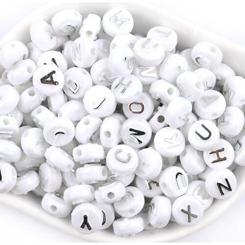 100 pieces popular white acrylic with silver/gold mix alhabet loose diy beads accessory 6x10mm nb188