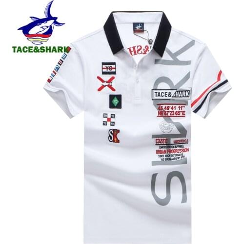 TACE&SHARK Polo Shirt Men Short Sleeve Summer Shirts White Fashion Shark Polos Brand Camisa Masculina Plus Size Clothing